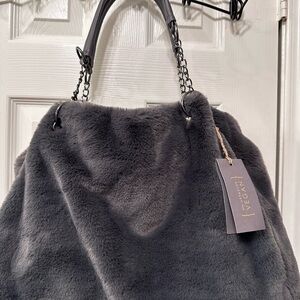 Vegan Gray Faux Fur Tote Bag